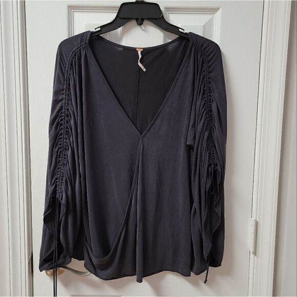Free People Ruched Black Top S - Picture 3 of 8